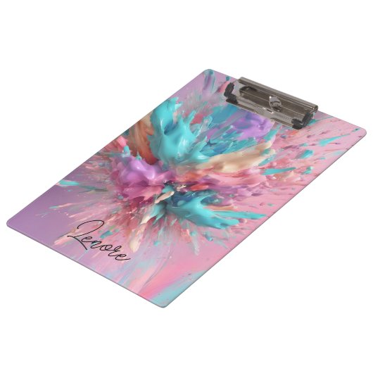 Exploderende Verf Abstract Roze Turquoise Lila Klembord (Gekanteld)