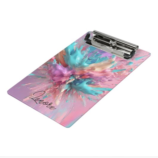 Exploderende Verf Abstract Roze Turquoise Lila Mini Klembord (Angled3)