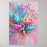 Exploderende Verf Abstract Roze Turquoise Lila