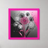 Exploding Dandelions Pink Black White Canvas Afdruk (Voorkant)