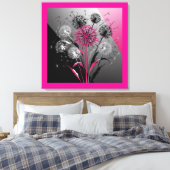 Exploding Dandelions Pink Black White Canvas Afdruk (Insitu (Slaapkamer))