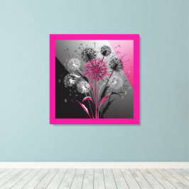 Exploding Dandelions Pink Black White Canvas Afdruk