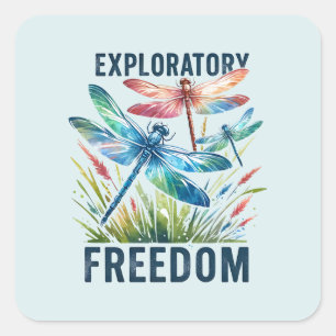 Exploratieve vrijheid - artistieke libel vierkante sticker