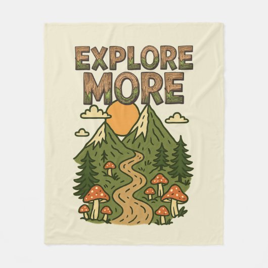 Explore More Mountains | Mushroom Hiking Adventure Fleece Deken (Voorkant)