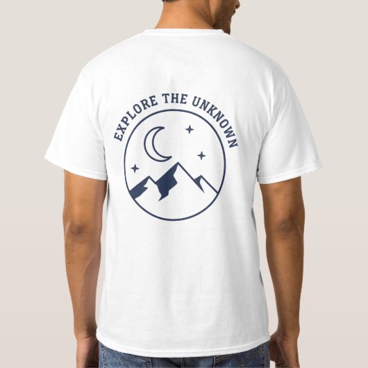 “Explore the Unknown” Minimal Mountain & Moon  T-shirt (Achterkant)