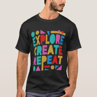 Exploreer Creaat Herhaal Kleurrijke Typografie T-shirt