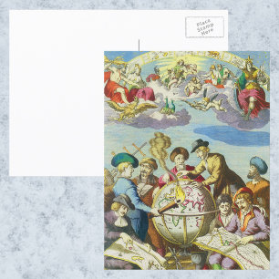 Explorers met de Kaart van het Antiek Wereldbol,