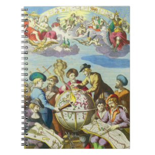 Explorers met de Kaart van het Antiek Wereldbol, Notitieboek