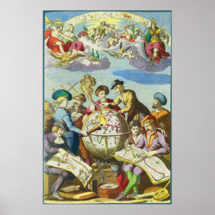  Explorers met de Kaart van het Antiek Wereldbol,  Poster