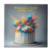 Explosie van vreugde - Happy Birthday Cake Tegeltje (Voorkant)