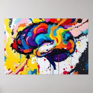 Explosieve abstracte regenboog hersenschildering e poster