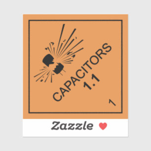 Explosieve condensatoren, waarschuwingsdiamant sticker