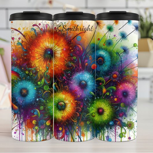 Explosieve kleurrijke paardenbloem Abstracte spett Thermosbeker