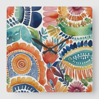 Explosion florale vive : Horloge murale aquarelle