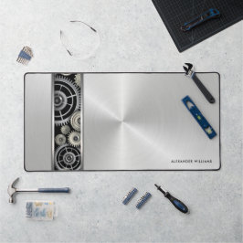 Exposed Gears op Brushed Silver met Jouw naam Bureaumat