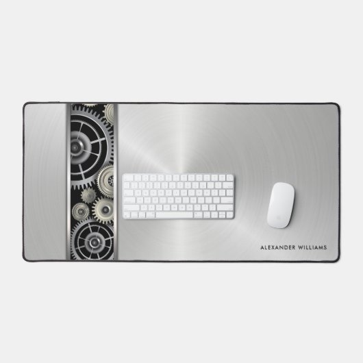 Exposed Gears op Brushed Silver met Jouw naam Bureaumat (Keyboard & Muis)