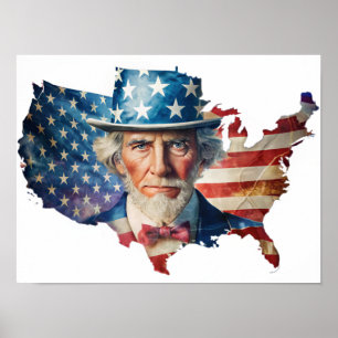 Exposer van de Amerikaanse vlag en de VS Kaart Pos Poster