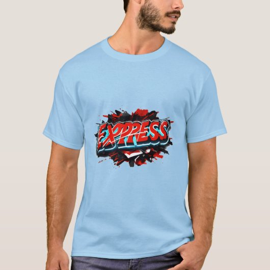 EXPRESS: 3D Metallic T-shirt in graffitistijl (Voorkant)