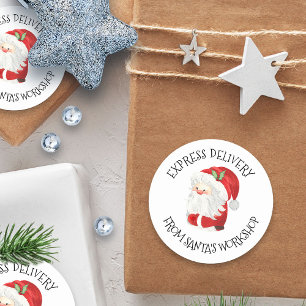 Express levering Sinterklaas werkplaats Kerstman Ronde Sticker