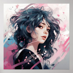 Expressief Anime Muziek Portret Poster