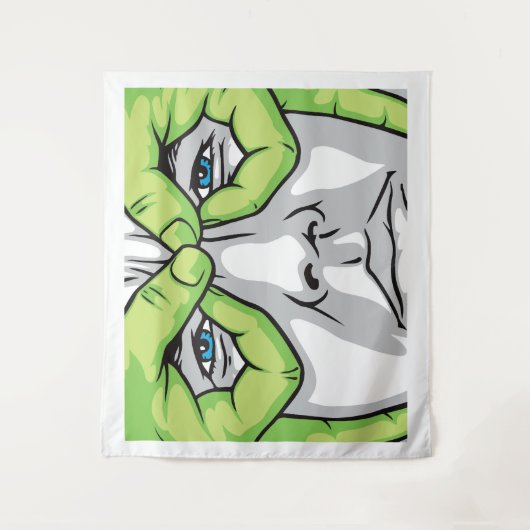 Expressieve gezichten, groene hand en gekleurde og wandkleed (Voorkant)