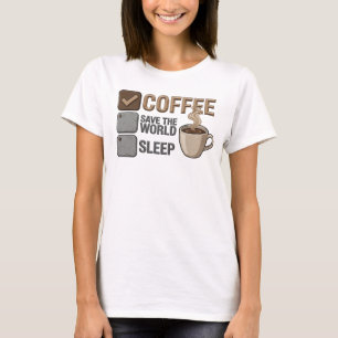 Expressieve Roze COFFIE EERST RED DE WERELD Kunstp T-shirt