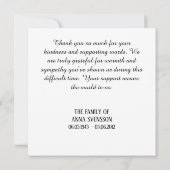 Expression de douleur funéraire Carte de remerciem (Dos)