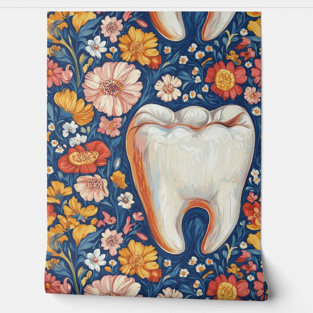 Expressionisme Bloemen Tand Dental Clinic Decor Behang (Afrollen)