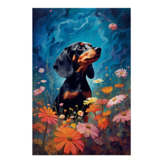 Expressionisme Dachshund Verkennen van een weide Perfect Poster (Voorkant)
