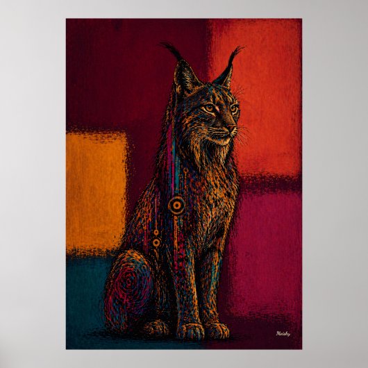 Expressionist Lynx in Color Fields Abstract Poster (Devant)