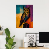 Expressionist Owl in Color Fields Abstract Poster (Bureau à domicile)