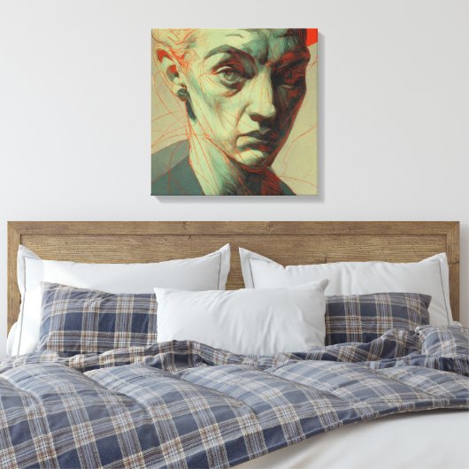 Expressionist Portrait with Red Scribble Overlay Canvas Afdruk (Insitu (Slaapkamer))