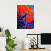 Expressionist Wolf Under Crimson Moon Wall Art Poster (Thuiskantoor)
