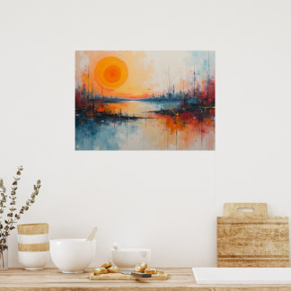 Expressionistisch haven zonsondergang stadsgezicht poster