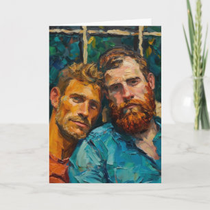 Expressionistisch olieverfportret, twee mannen, bl kaart