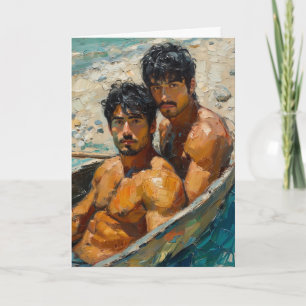 Expressionistisch olieverfportret van twee mannen kaart