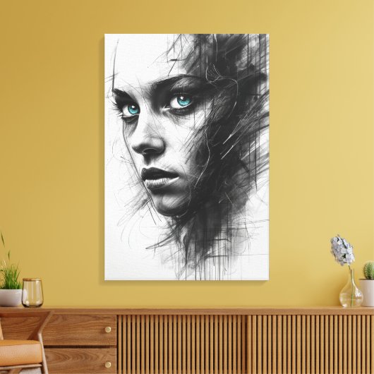 Expressionistisch Portret op Canvas met Houtskool Afdruk (Insitu (Woonkamer))