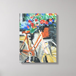 Expressionistische antieke fiets met bloemenmand canvas afdruk