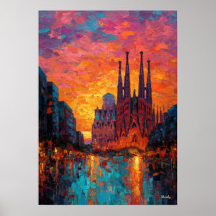Expressionistische Barcelone Skyline Levendige Sta Poster