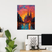 Expressionistische Barcelone Skyline Levendige Sta Poster (Thuiskantoor)