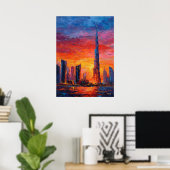 Expressionistische Dubai-skyline Levendige moderne Poster (Thuiskantoor)