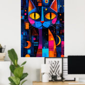 Expressionistische geometrie Cat Poster – Levendig (Thuiskantoor)