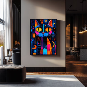 Expressionistische Geometrie Kat Poster – Levendig