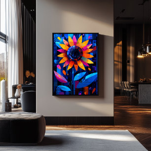 Expressionistische geometrie Zonnebloem - Levendig Poster