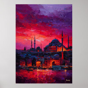 Expressionistische Istanbul Silhouet Levendige Sta Poster