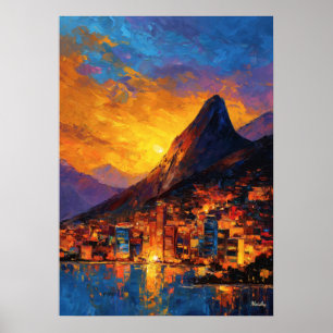 Expressionistische Rio de Janeiro Skyline Gouden Z Poster