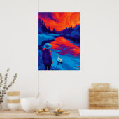 Expressionistische rivier zonsondergang contemplat poster (Keuken)