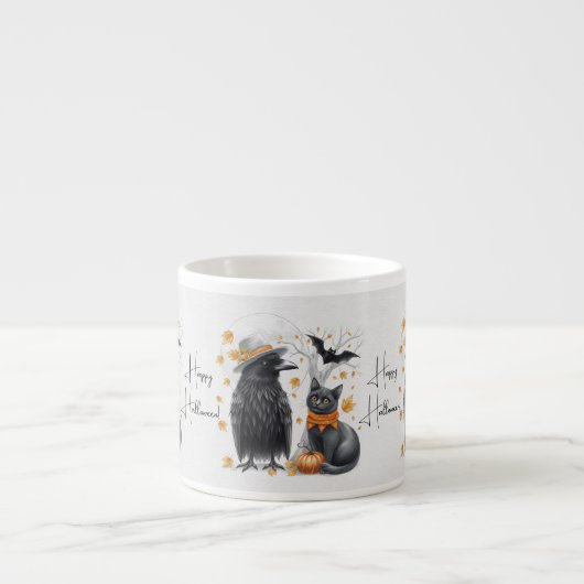 Expresso Corbeau et chat "Happy Halloween !" Crow Tasse (Devant)