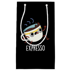 Expresso Funny Running Coffee Pun Dark BG Klein Cadeauzakje