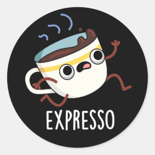 Expresso Funny Running Coffee Pun Dark BG Ronde Sticker